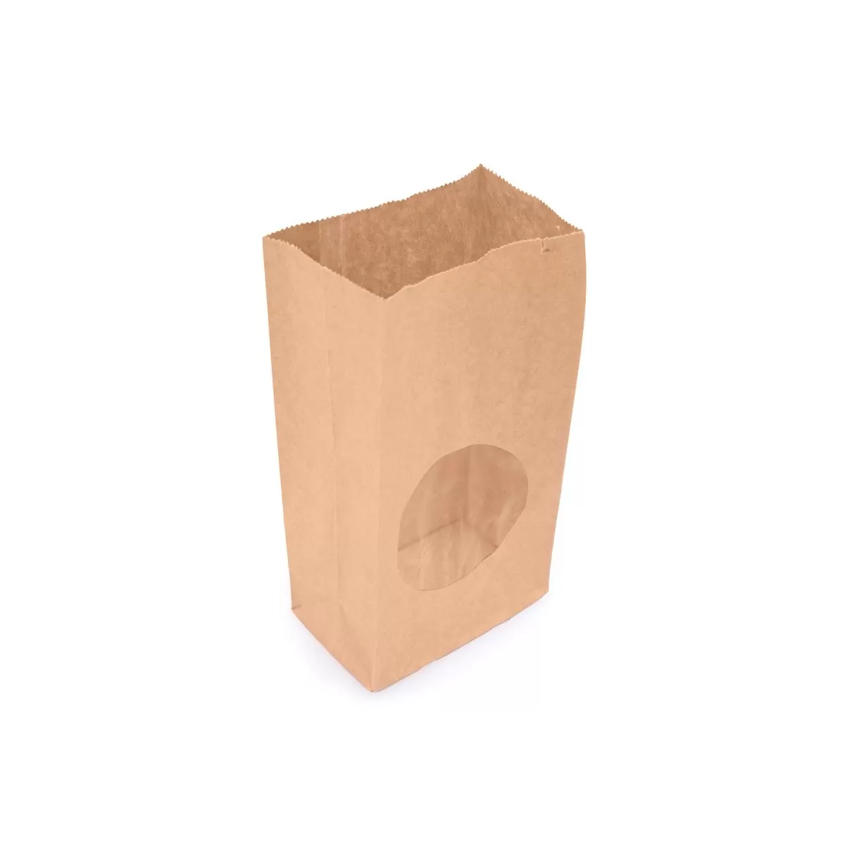 Пакет бум. с окном 250х120х80 мм,окно d=9, крафт прямоуг.дно /1/500