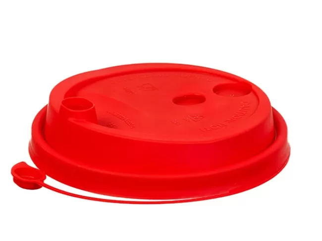 Крышка д/стаканов красная с питейником и застежкой 80мм 50шт/упак /20