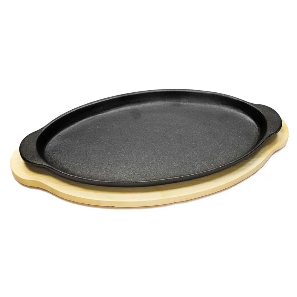 Сковорода овальная на деревянной подставке, 33*16 см, чугун, P.L. — Proff Chef Line