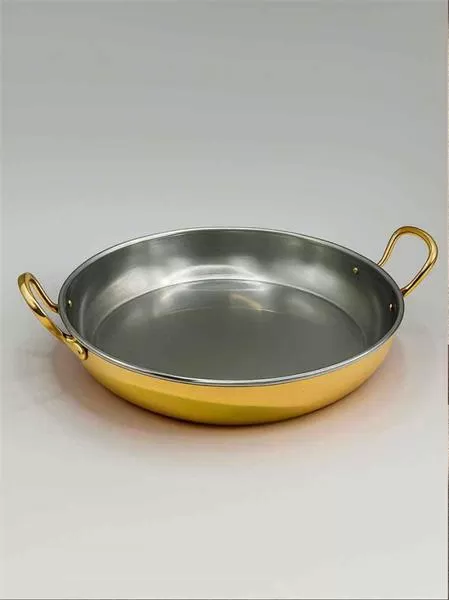 Сковорода 23х4,5 см с двумя ручками «Бином», латунная с нержавеющей сталью, полированная