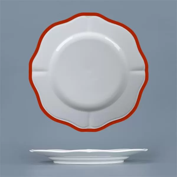 Тарелка мелкая d 25,5 см h 2,2 см, фарфор, Grazia, кант красный