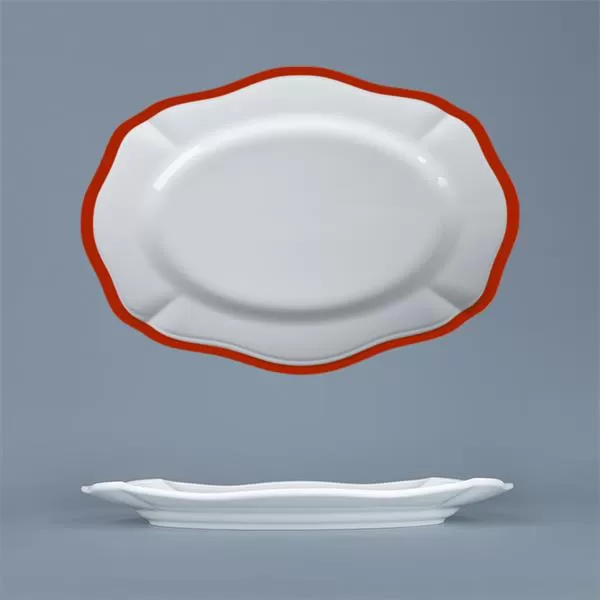 Блюдо овальное 32,5×23 см h 3 см, фарфор, Grazia, кант красный